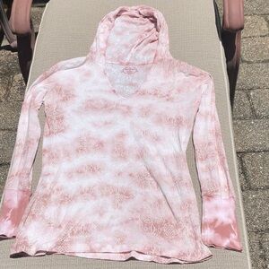 Prana Pink and White Tie-Dye Long Sleeve Hoodie